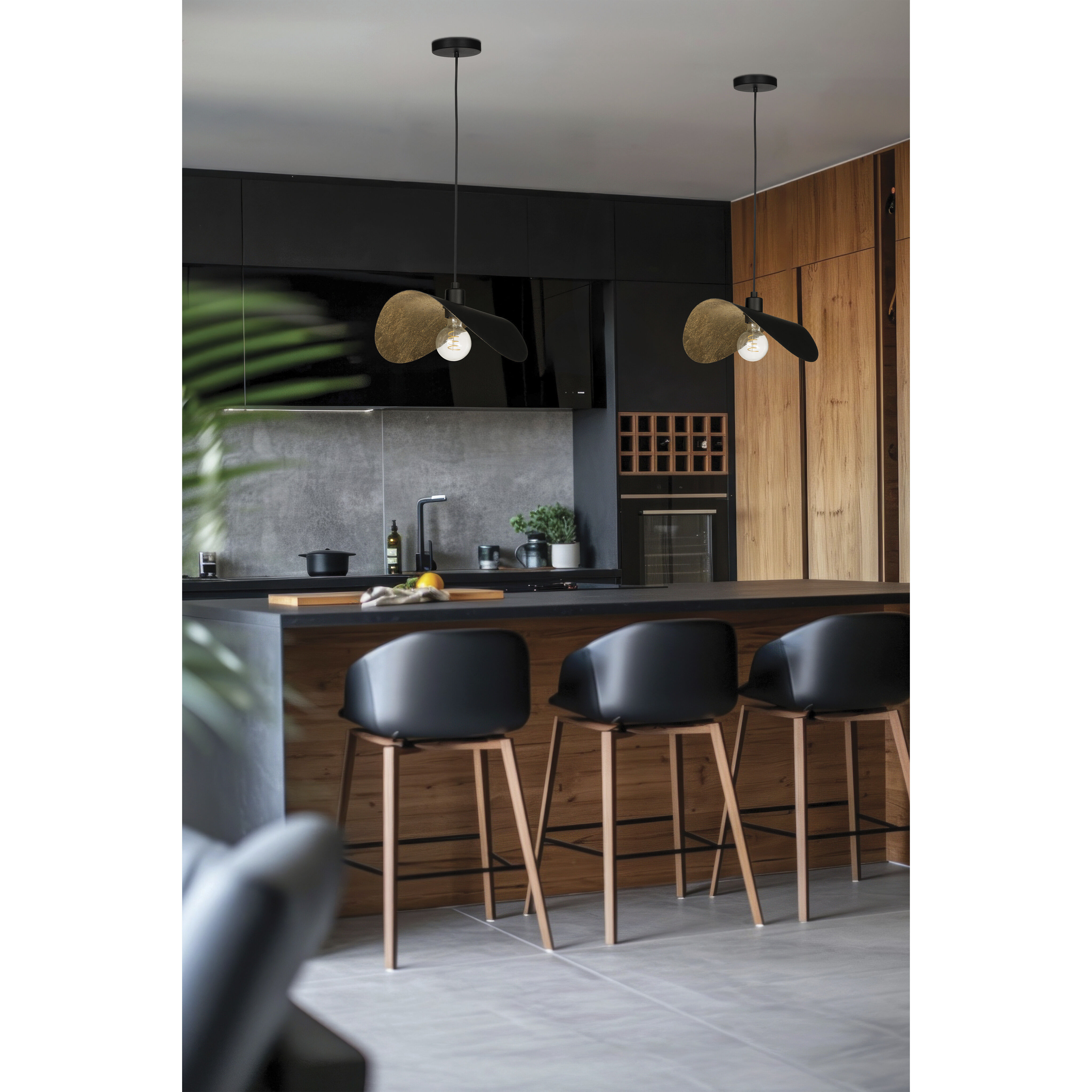 Saceda 1 Light 16.14 inch Black and Gold Leaf Convertible Pendant Ceiling Light