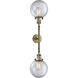 Franklin Restoration Large Beacon 2 Light 19 inch Antique Brass Bath Vanity Light Wall Light in Clear Glass, Franklin Restoration