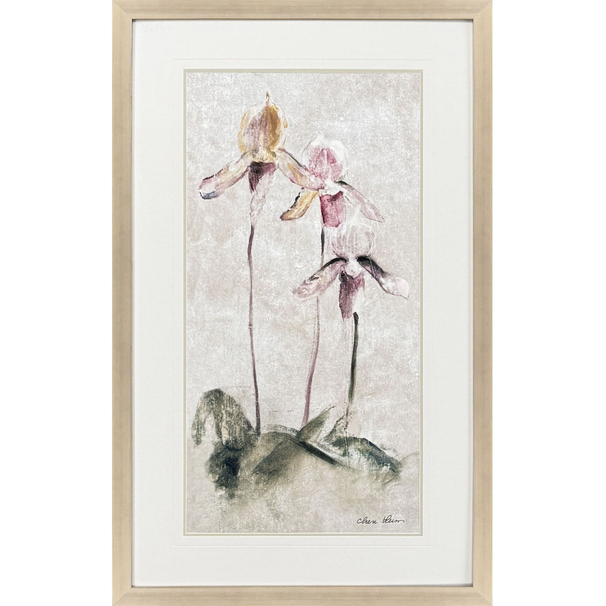 Purple Dancing Orchid Purple and Green and Neutral and Pink Framed Art