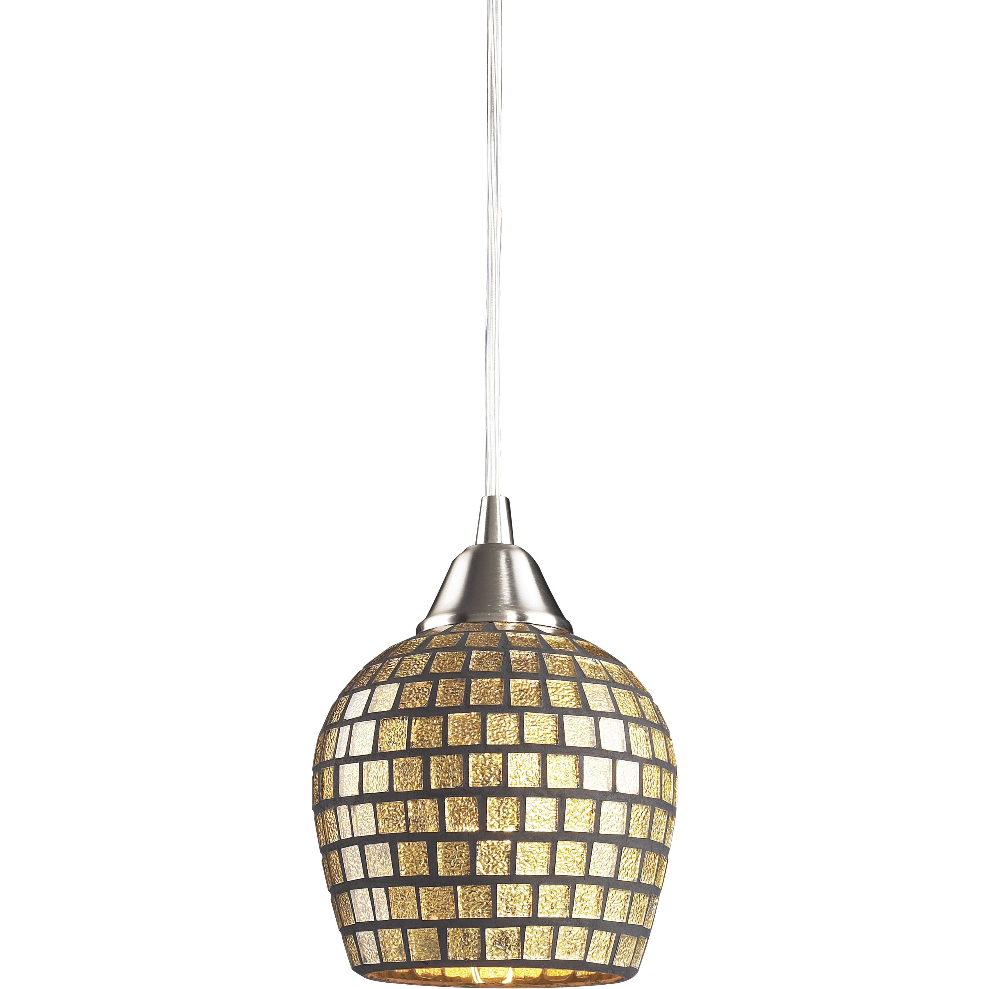 Fusion 1 Light 5 inch Satin Nickel Mini Pendant Ceiling Light in Gold Leaf Mosaic Glass