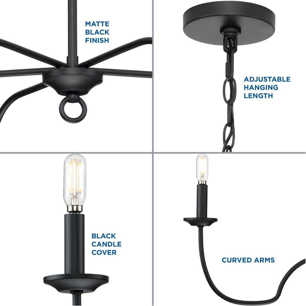 Canebrake 5 Light 30 inch Matte Black Chandelier Ceiling Light