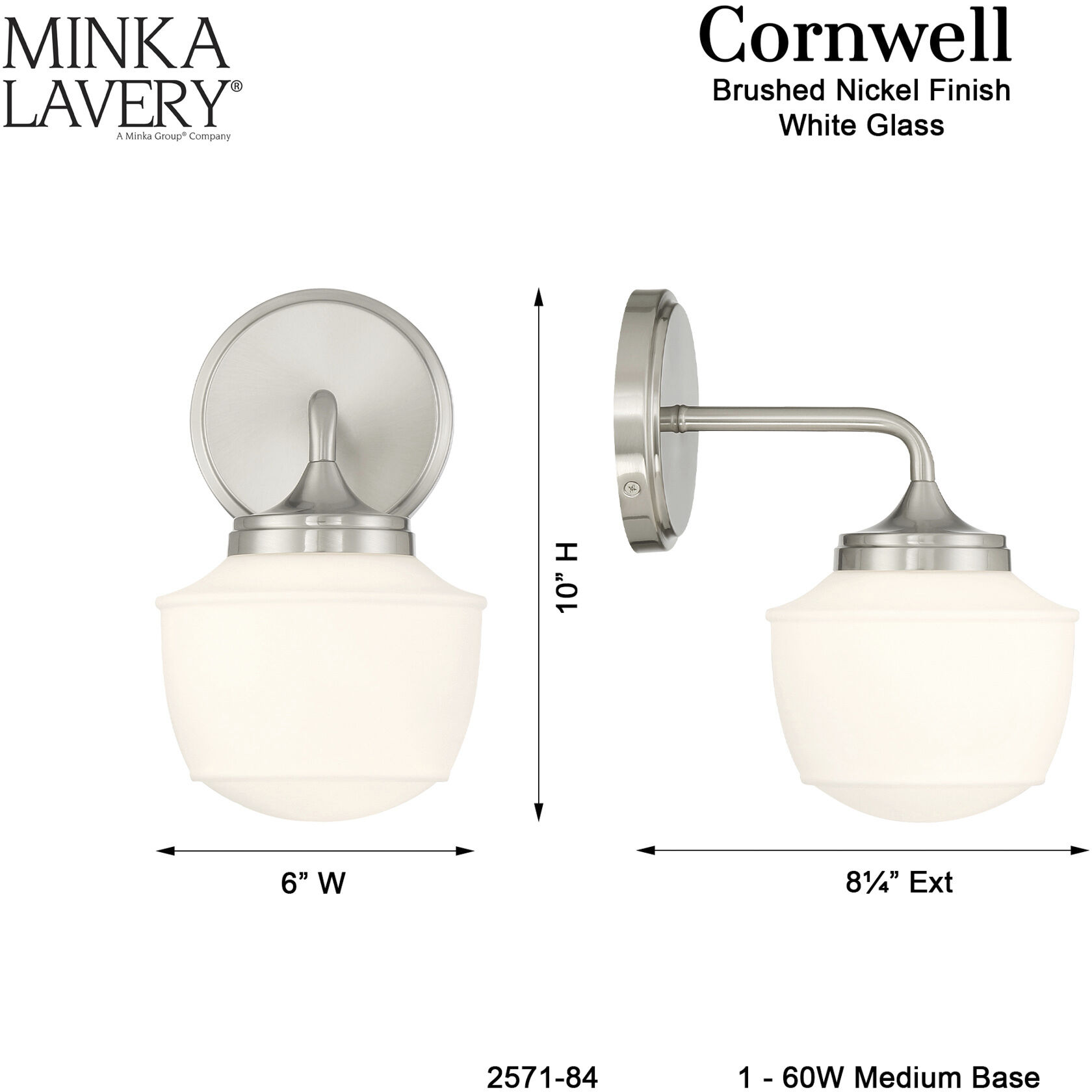Cornwell 1 Light 6 inch Brushed Nickel Bath Vanity Wall Light
