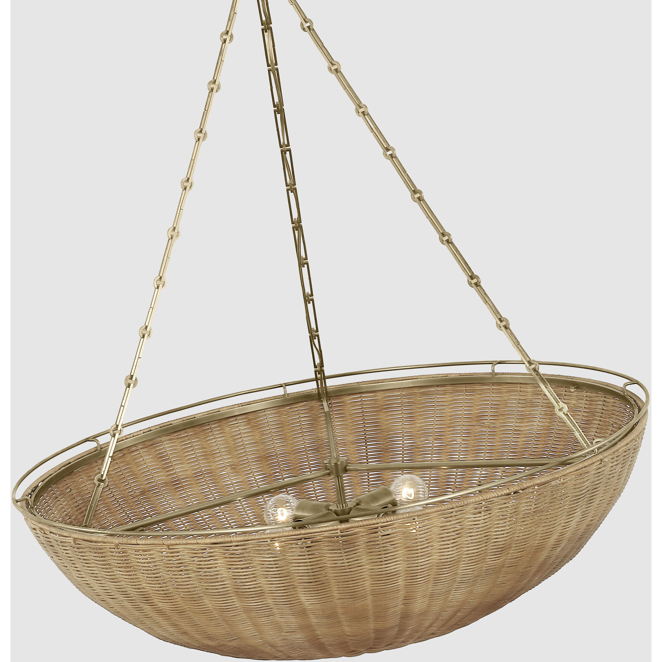 Chapman & Myers Clovis LED 38 inch Antique-Burnished Brass and Natural Wicker Chandelier Ceiling Light, Extra Large