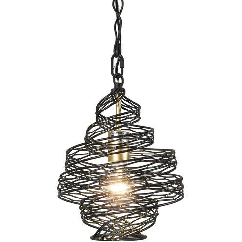 Flow 1 Light 10 inch Gold Mini Pendant Ceiling Light in Matte Black/French Gold