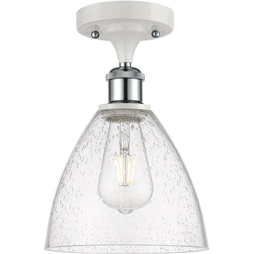 Ballston Dome 1 Light 8 inch White and Polished Chrome Semi-Flush Mount Ceiling Light in Seedy Glass
