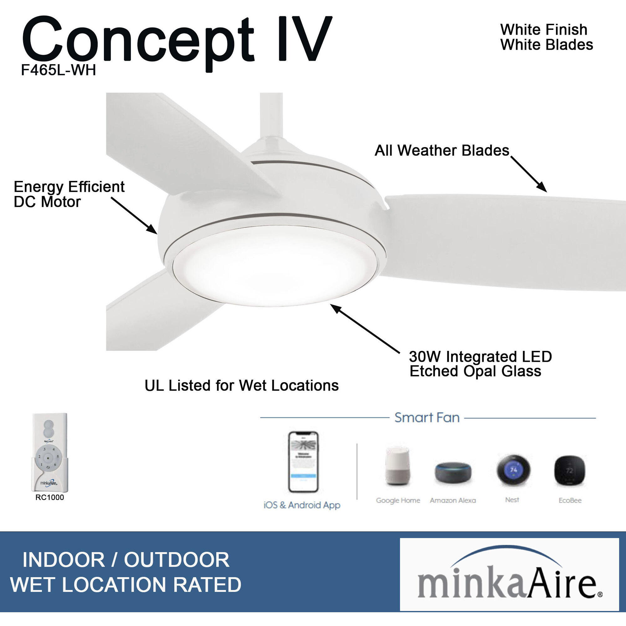 Concept IV 54 inch White Outdoor Ceiling Fan