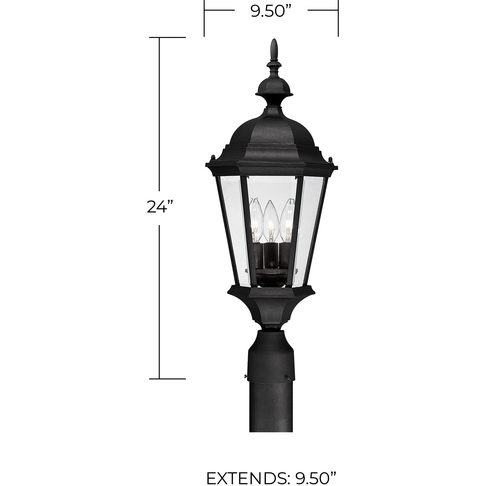 Carriage House 3 Light 24 inch Black Outdoor Post Lantern