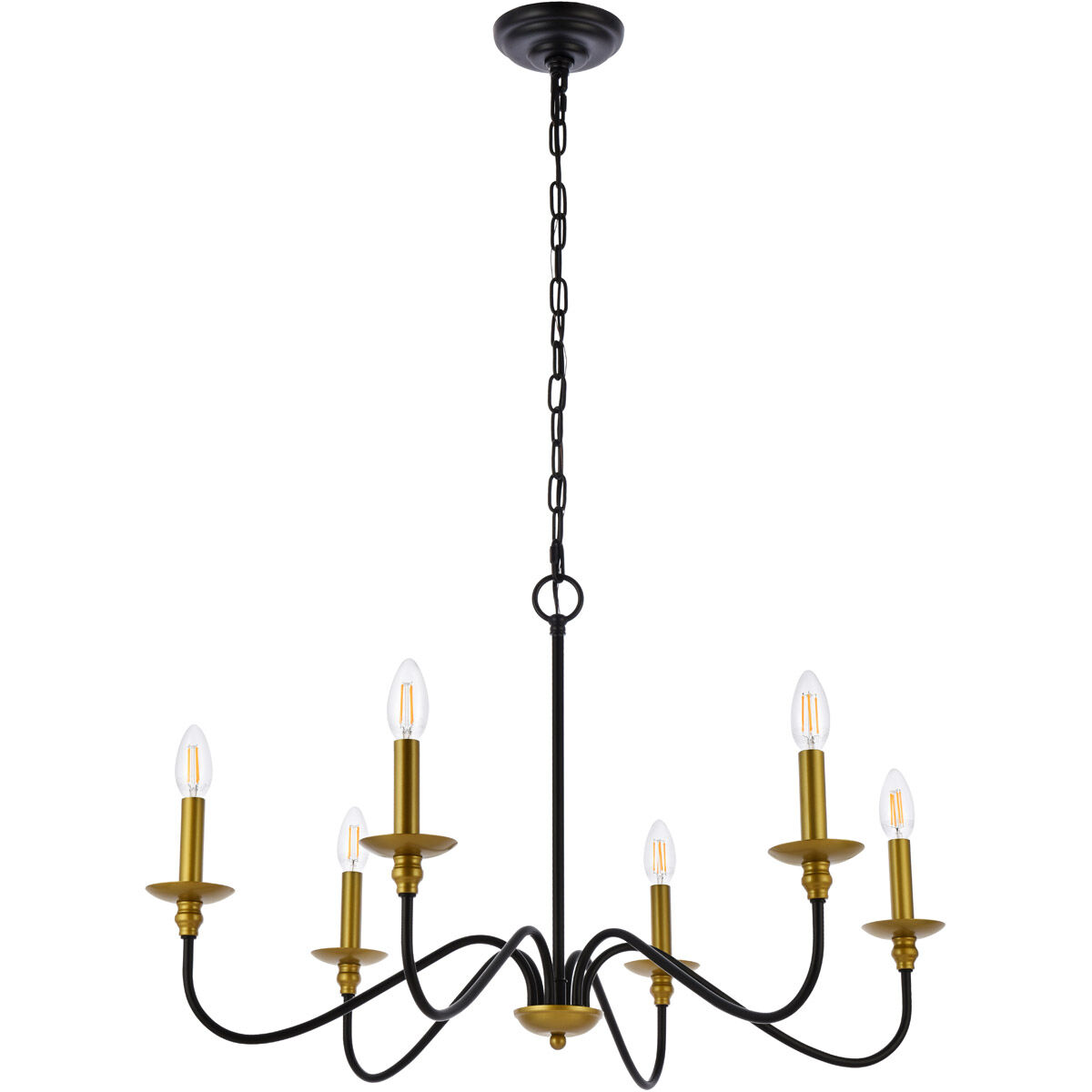 Rohan 6 Light 30 inch Brass and Black Chandelier Ceiling Light