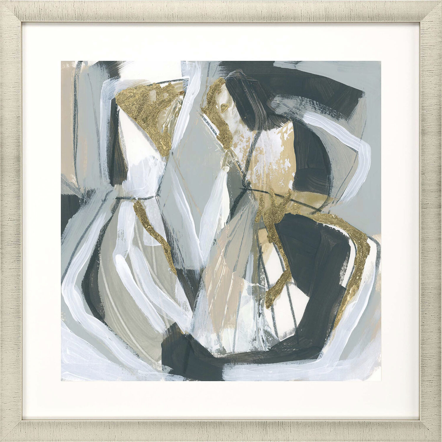 Neutral Echoes Green and Metallic and White and Neutral Framed Art