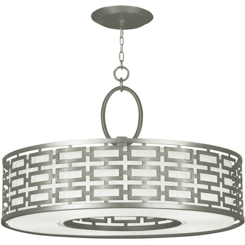Allegretto 5 Light 40 inch Silver Pendant Ceiling Light in Silver Leaf, White Fabric
