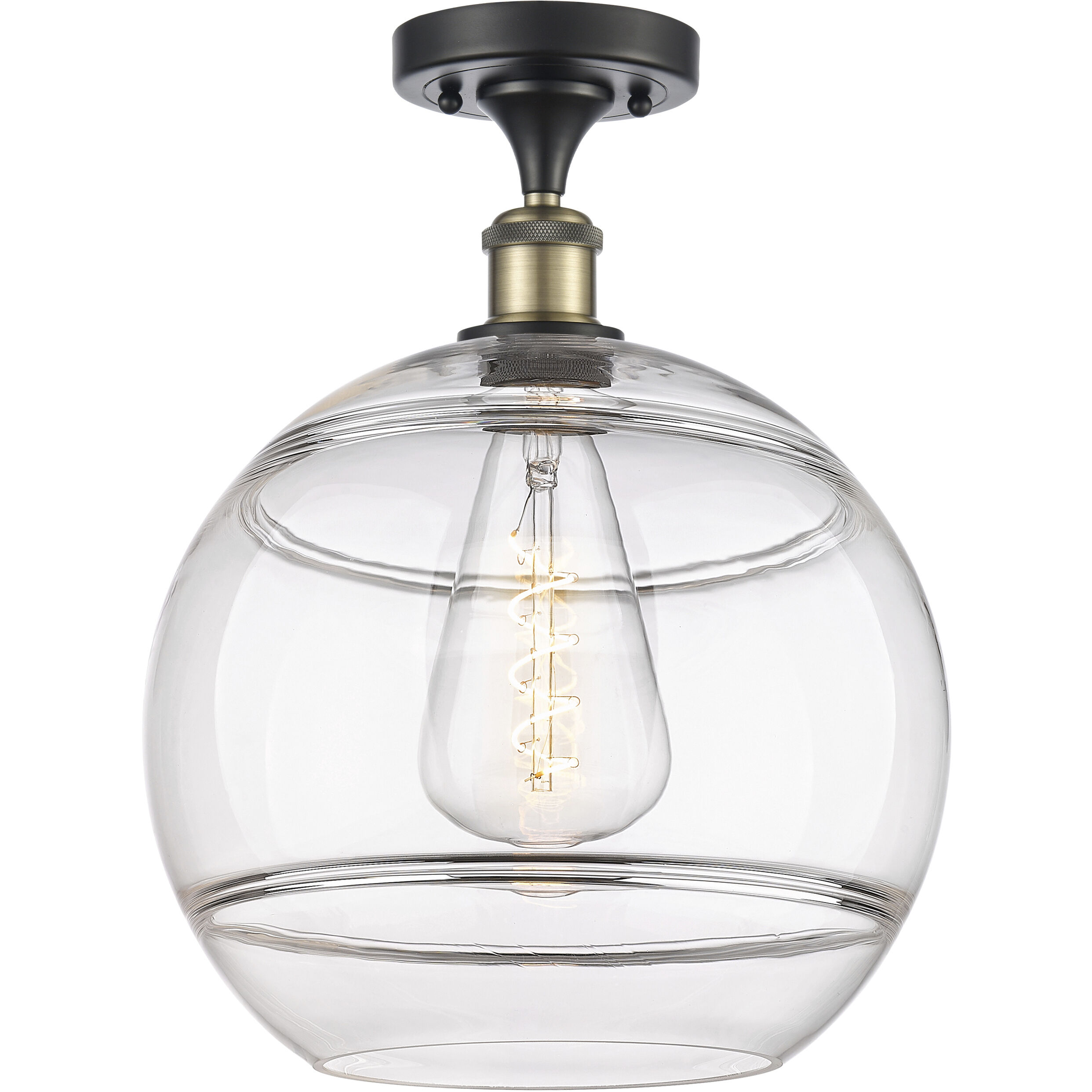 Ballston Rochester 1 Light 12 inch Black Antique Brass Semi-Flush Mount Ceiling Light