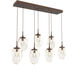 Meteo Incandescent 7 Light Burnished Bronze Linear Pendant Ceiling Light in Amber, Multi-Pendant