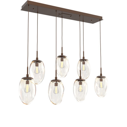 Meteo Incandescent 7 Light Burnished Bronze Linear Pendant Ceiling Light in Amber, Multi-Pendant