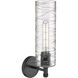 Crown Point Sconce Wall Light in Matte Black, Deco Swirl Glass
