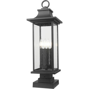 Tiberius 4 Light 27 inch Black Outdoor Pier Mounted Fixture in Clear Seedy Glass