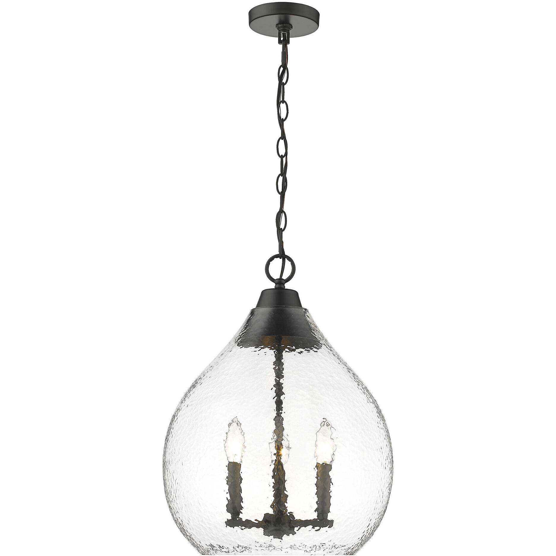Ariella Pendant Ceiling Light in Matte Black, Clear Hammered