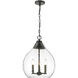 Ariella Pendant Ceiling Light in Matte Black, Clear Hammered