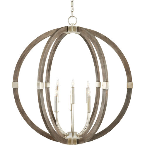 Bastian 6 Light 31 inch Chateau Gray/Contemporary Silver Leaf Orb Chandelier Ceiling Light