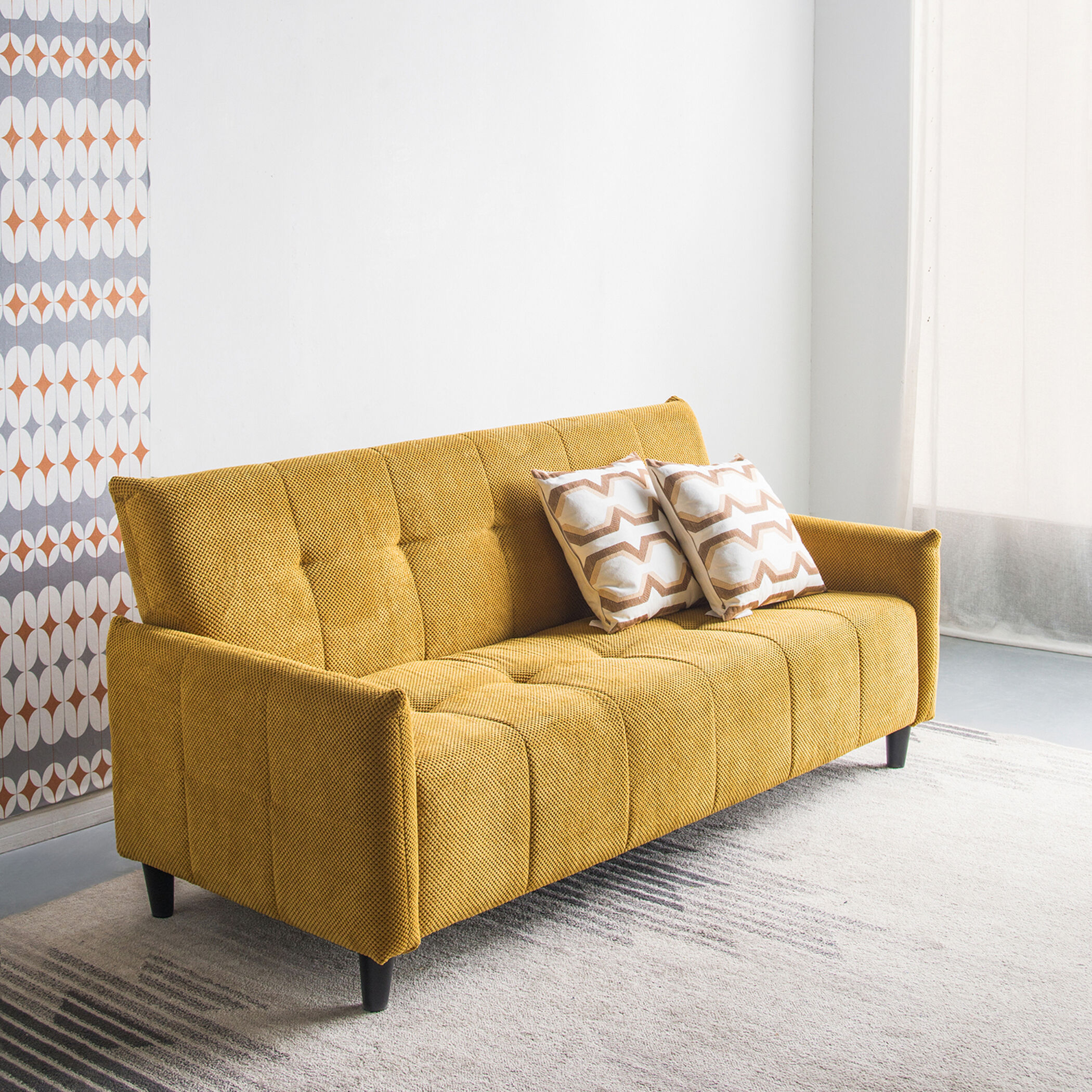 Large Biscuit Tufted Mustard Sofa