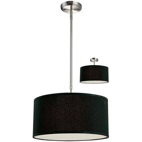 Albion 3 Light 16 inch Brushed Nickel Pendant Ceiling Light in Black Fabric