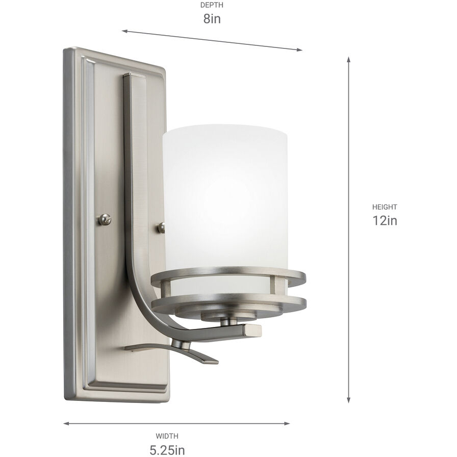 Hendrik 1 Light 5 inch Brushed Nickel Wall Bracket Wall Light in Satin Etched Cased Opal