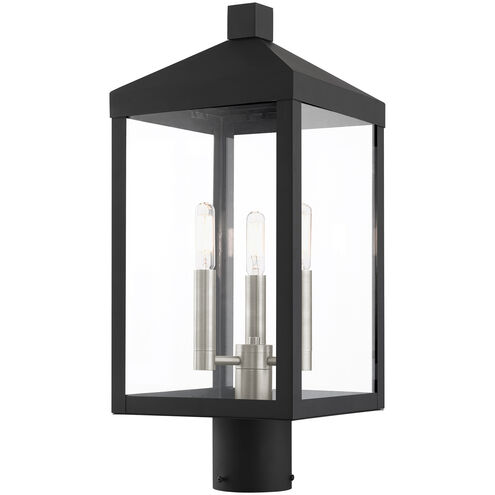 Nyack 3 Light 20 inch Black with Brushed Nickel Cluster Outdoor Post Top Lantern