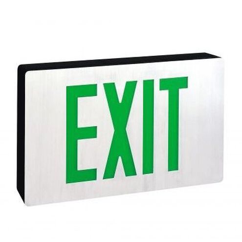 Die-Cast 2 inch Aluminum / Green LED Exit Sign Ceiling Light in Double-Faced, with Battery Backup, Black Housing