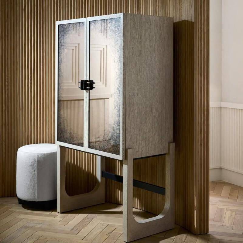 Jermaine Antiqued Amber and Smoke with Bronze Cocktail Cabinet