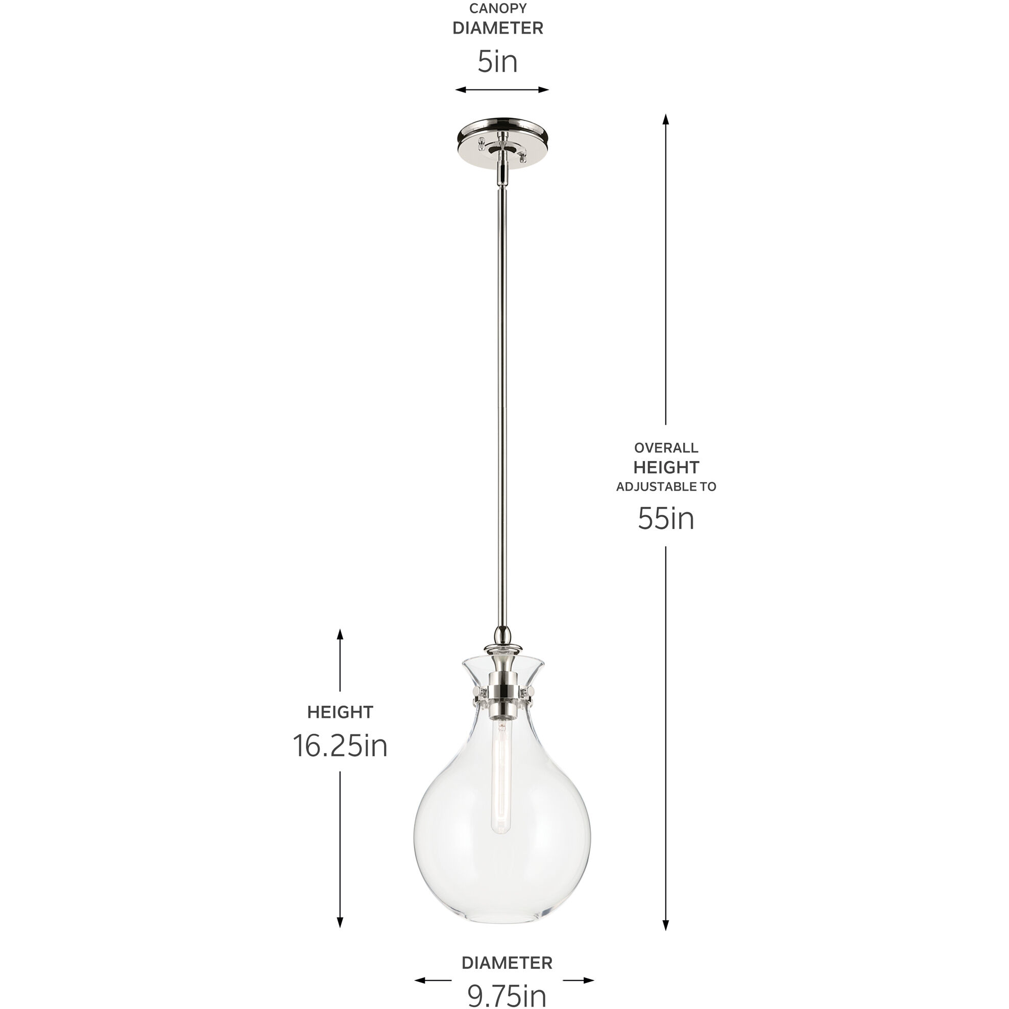 Laria 1 Light Polished Nickel Pendant Ceiling Light in Clear