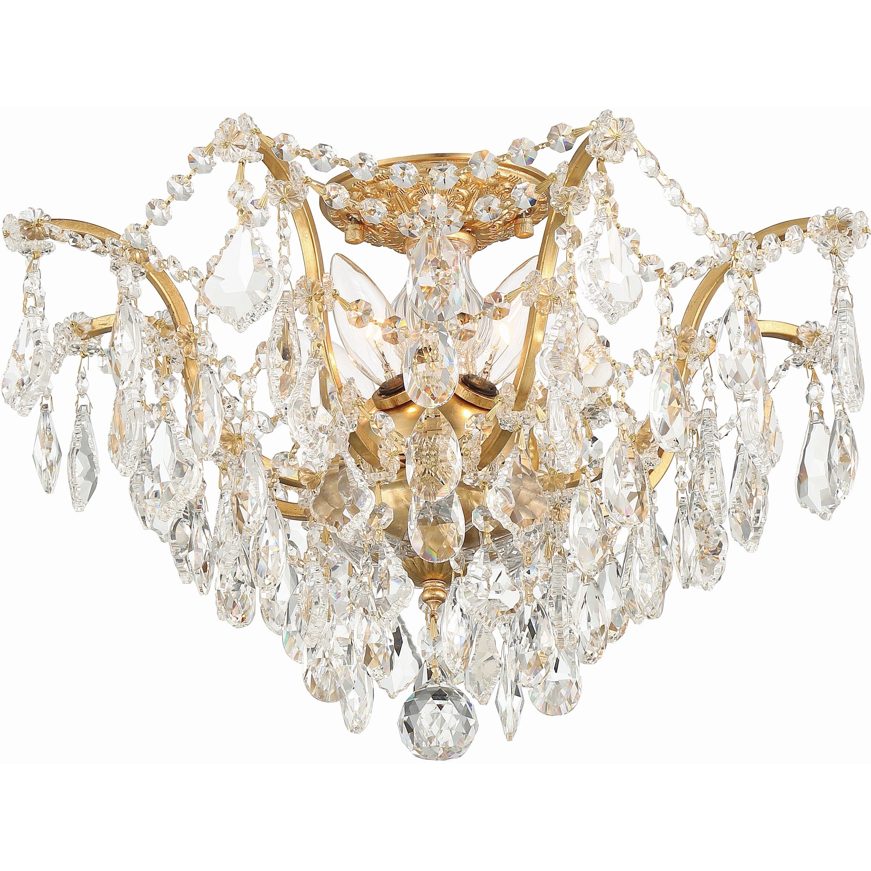 Filmore 5 Light 19 inch Antique Gold Flush Ceiling Light in Clear Spectra