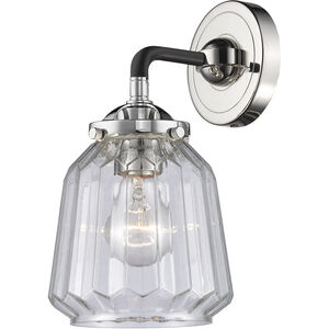 Nouveau Chatham LED 6 inch Black Polished Nickel Sconce Wall Light in Clear Glass, Nouveau