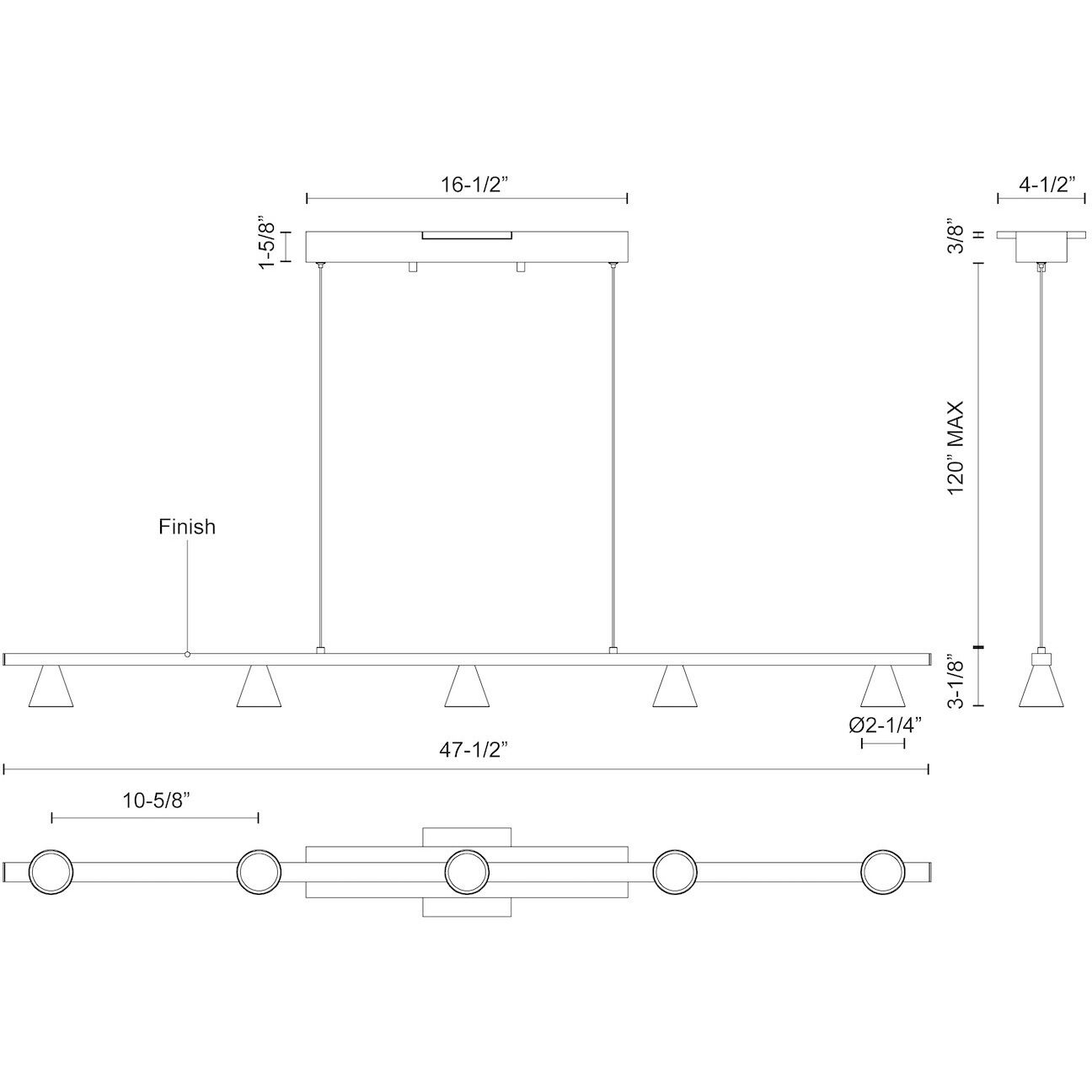 Dune LED 47.5 inch Black Linear Pendant Ceiling Light
