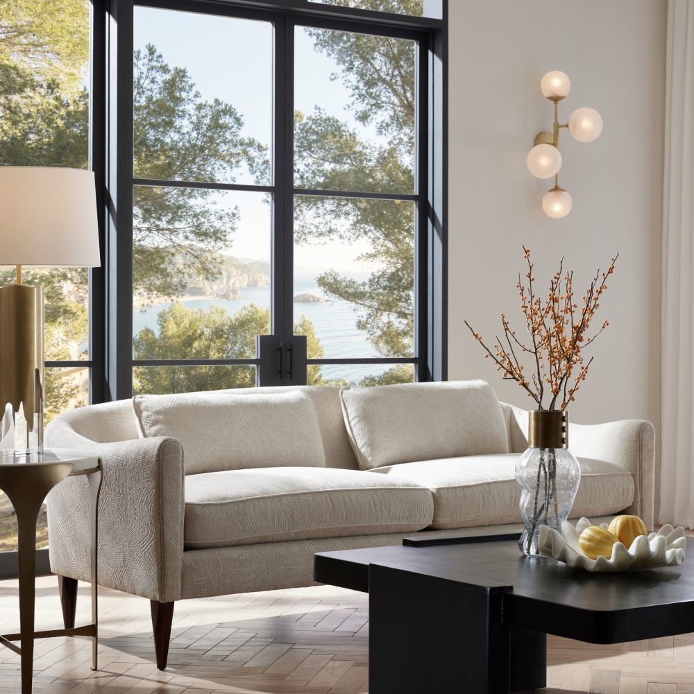 Vincent Textured Ivory and Dark Walnut Sofa