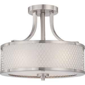 Fusion 3 Light 13.75 inch Brushed Nickel and Frosted Semi Flush Mount Ceiling Light