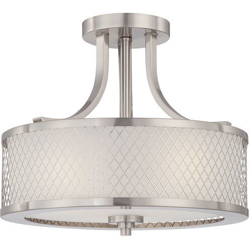 Fusion 3 Light 14 inch Brushed Nickel and Frosted Semi Flush Mount Ceiling Light