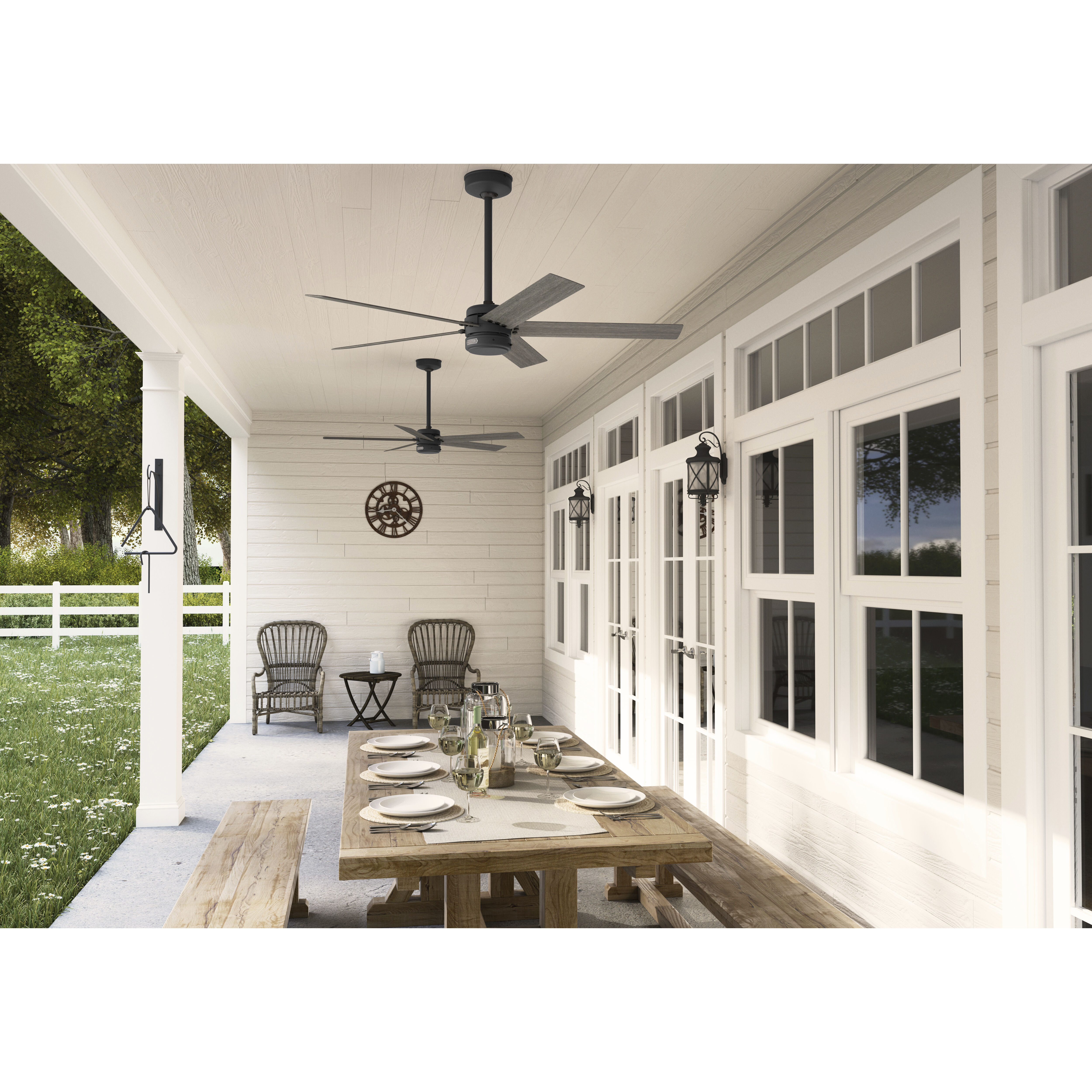Burton 52 inch Matte Black with Dark Gray Oak Blades Outdoor Ceiling Fan