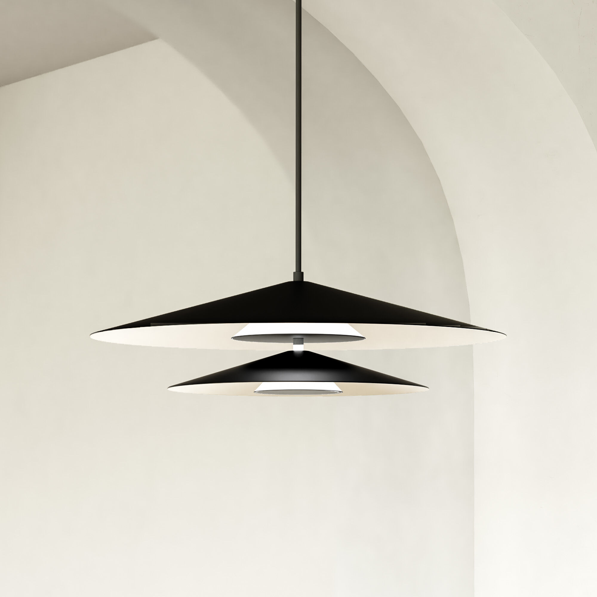 Cruz Pendant Ceiling Light in Metal - Black and White, Spun Aluminum Shade