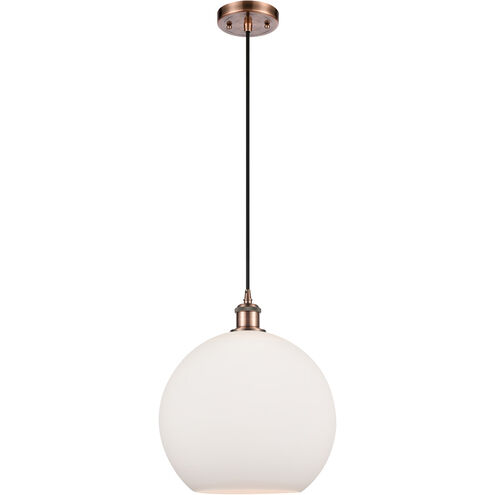 Ballston Athens LED 11.75 inch Antique Copper Mini Pendant Ceiling Light in Matte White Glass, Black Textured