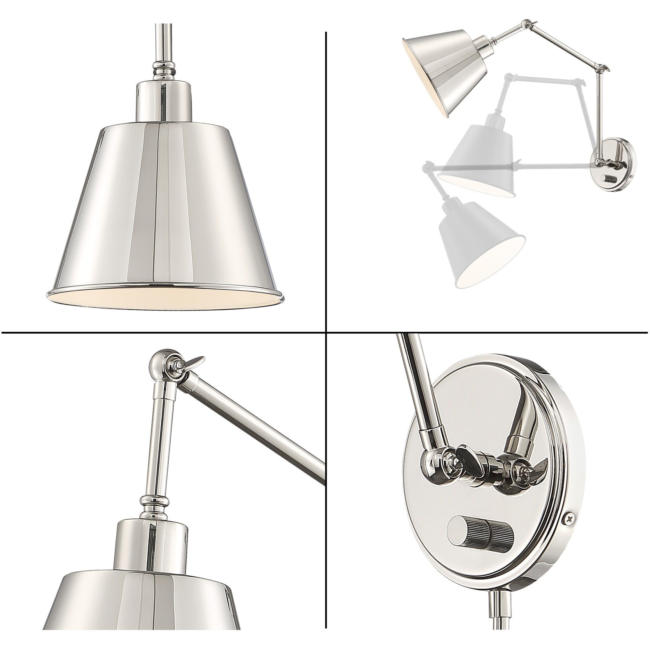 Mitchell 30 inch 60.00 watt Polished Nickel Task Sconce Wall Light