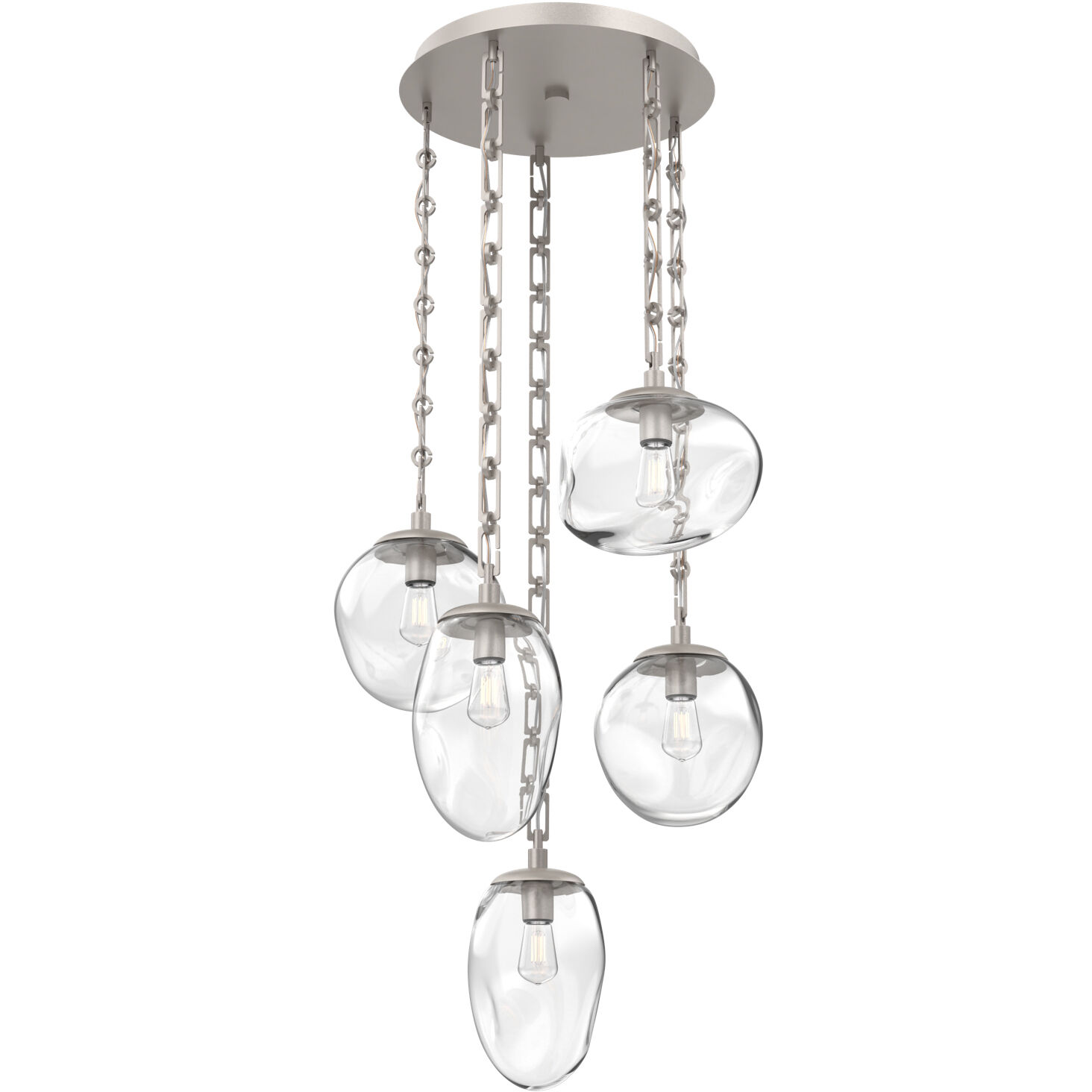 Cosmos 5 Light 24.3 inch Beige Silver Multi-Pendant Ceiling Light in Clear, Rectangular Chain