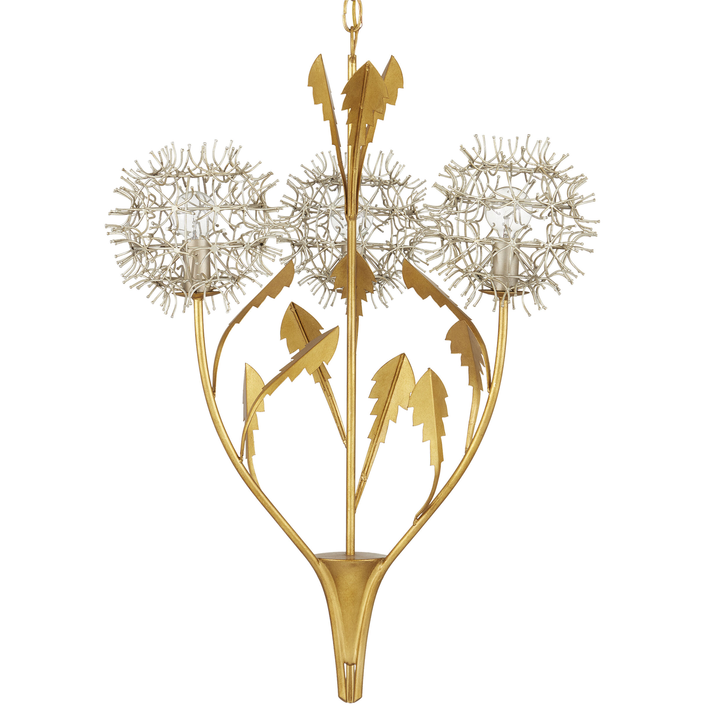 Dandelion 3 Light 22.75 inch Silver and Contemporary Gold Leaf Pendant Ceiling Light