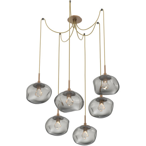 Nova LED 19 inch Novel Brass Swag Multi-Pendant Ceiling Light in 2700K LED, Zircon Inner - Smoke Outer