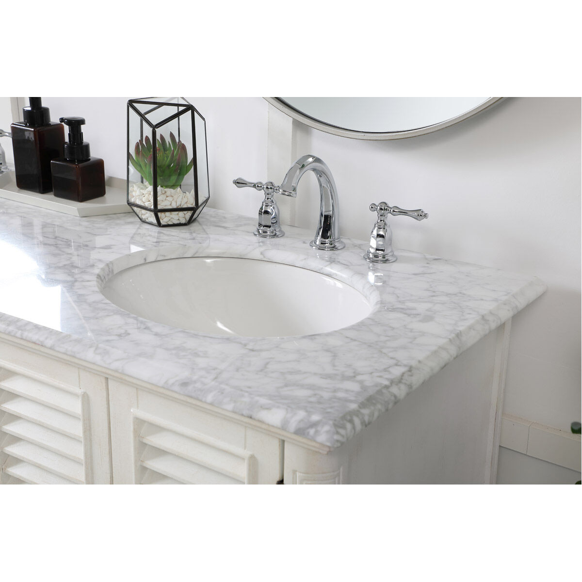 Rhodes 60 X 60 X 35 inch Antique White and Brushed Nickel Vanity Sink Set