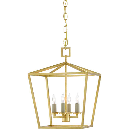 Denison 4 Light 12 inch Contemporary Gold Leaf Lantern Pendant Ceiling Light, Small