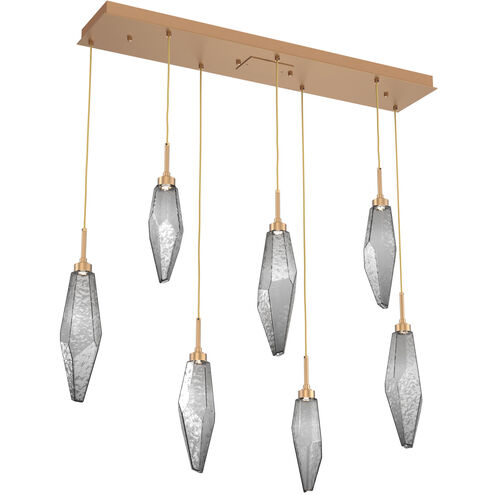 Rock Crystal LED 44 inch Novel Brass Linear Pendant Ceiling Light in 3000K LED, Chilled Smoke, Multi-Port