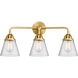 Nouveau 2 Small Cone LED 24.25 inch Satin Gold Bath Vanity Light Wall Light in Seedy Glass