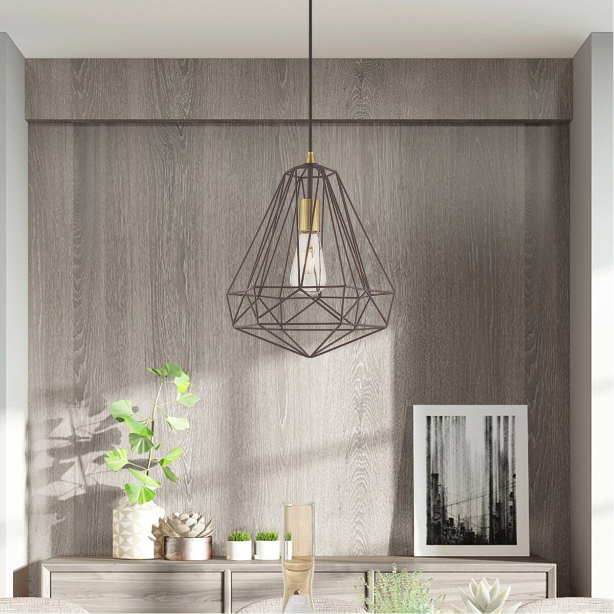 Geometric 1 Light 12 inch Bronze Mini Pendant Ceiling Light
