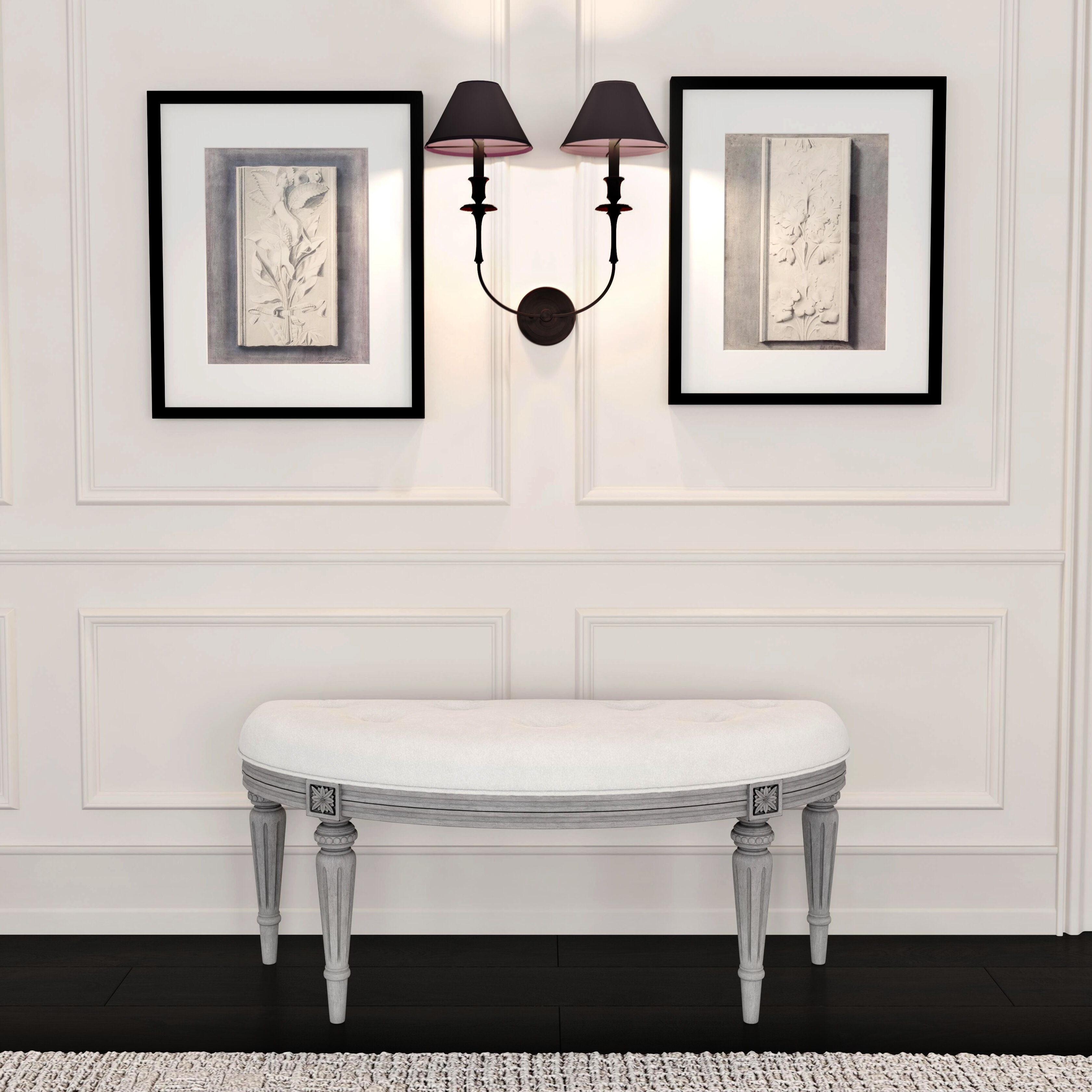 Tamara Upholstered Demilune 45"W Bench in Gray