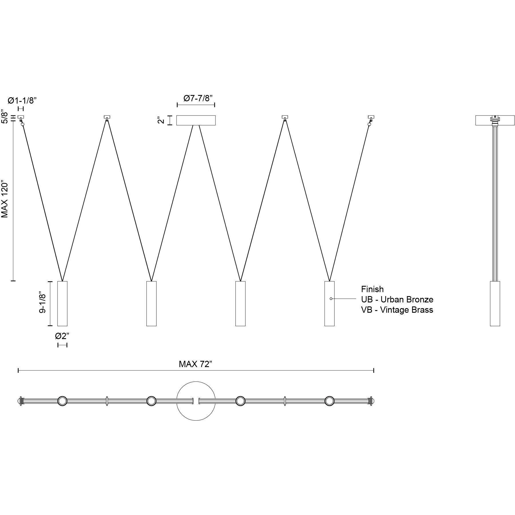 Mason Linear Pendant Ceiling Light in Vintage Brass