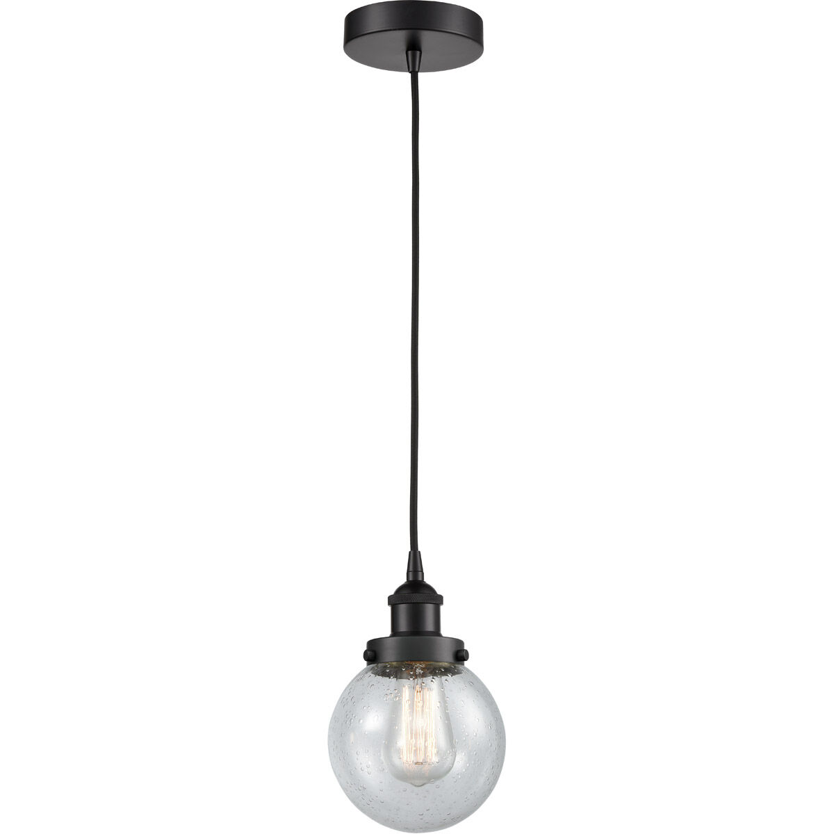 Edison Beacon 1 Light 6 inch Matte Black Mini Pendant Ceiling Light